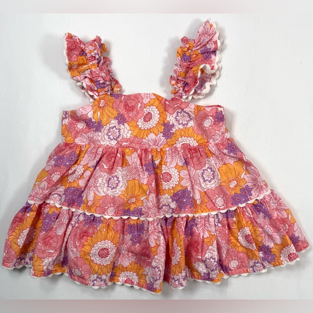 HAUTE HIPPIE KIDS Girls Floral Tiered Dress 24M Boho Retro Flower‎ Print Ruffle